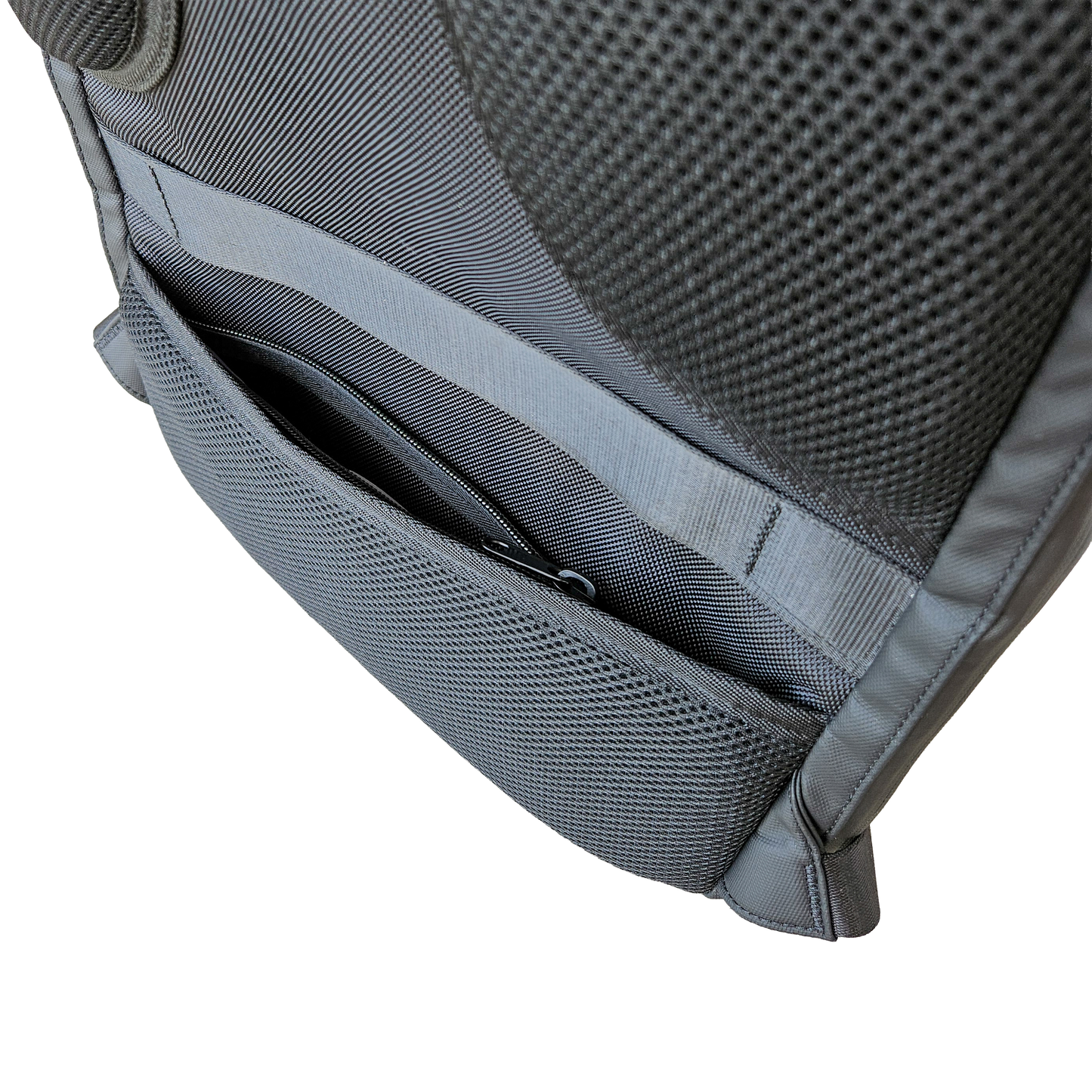 Padded and meshed hidden pocket on the back of a Black Ldb Ledback HD Smart LED Laptop Backpack.