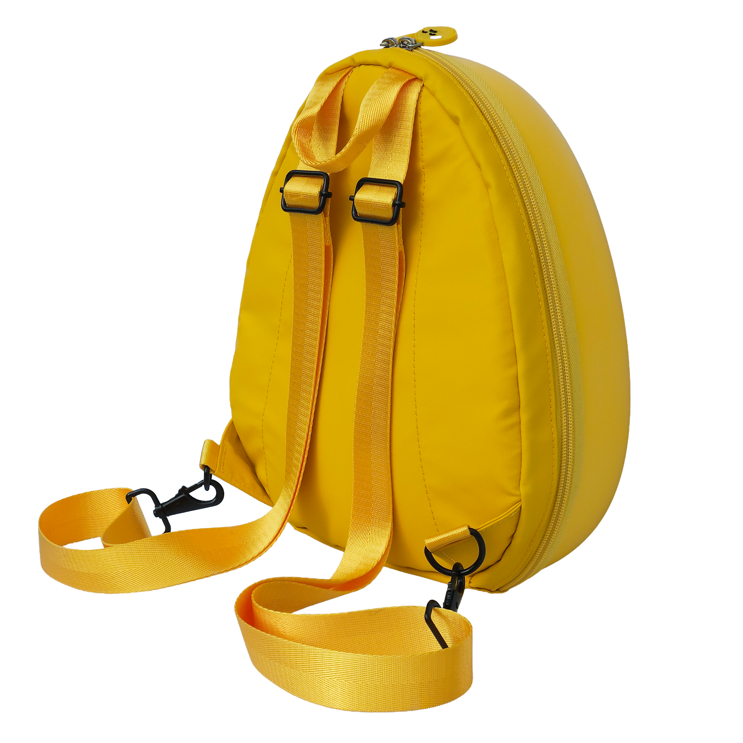 Ldb Ledback Buddy Smart LED Backpack in Lemon Drop Yellow shown obliquely from the back isolated on a transparent background.