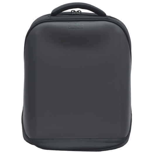 Black Ldb Ledback HD Smart LED Laptop Backpack with sleek design and high-quality piped stitching, viewed from the front isolated on a transparent background.
